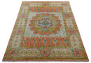 Traditional Mamluk Design Orange Hand knotted 8x10 Wool Rug
