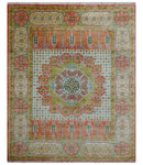 Traditional Mamluk Design Orange Hand knotted 8x10 Wool Rug