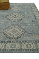 Traditional Medallions Design Blue And Beige Custom Made Wool And Linen Blend Rug