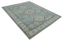 Traditional Medallions Design Blue And Beige Custom Made Wool And Linen Blend Rug