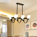 GobekUsa Traditional Milky Glass Pendant Light Fixture - 6/8/10 Lights - Black Hanging Lamp Kit