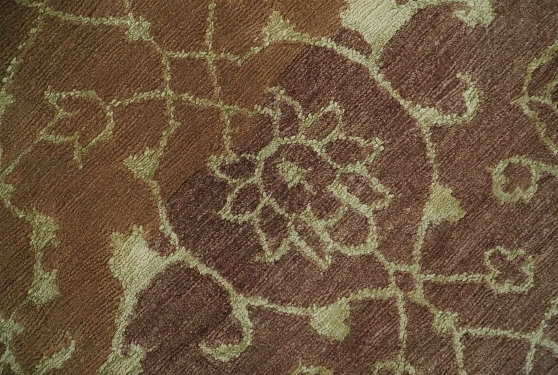 Traditional Olive, Brown, Rust and Beige 5x8 Handloom Wool and Art Silk Area Rug