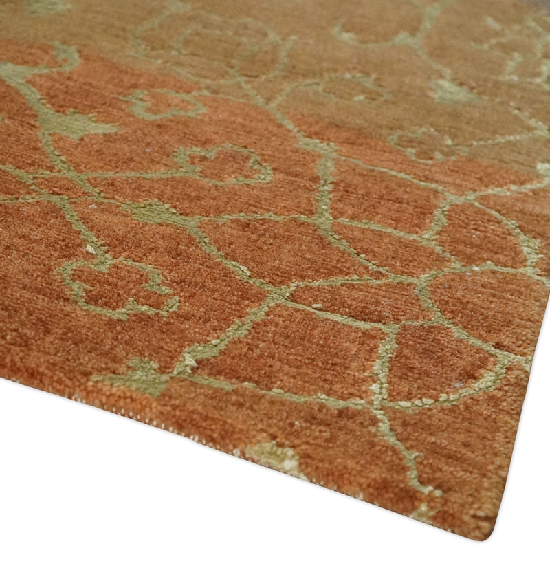 Traditional Olive, Brown, Rust and Beige 5x8 Handloom Wool and Art Silk Area Rug