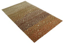 Traditional Olive, Brown, Rust and Beige 5x8 Handloom Wool and Art Silk Area Rug
