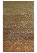 Traditional Olive, Brown, Rust and Beige 5x8 Handloom Wool and Art Silk Area Rug