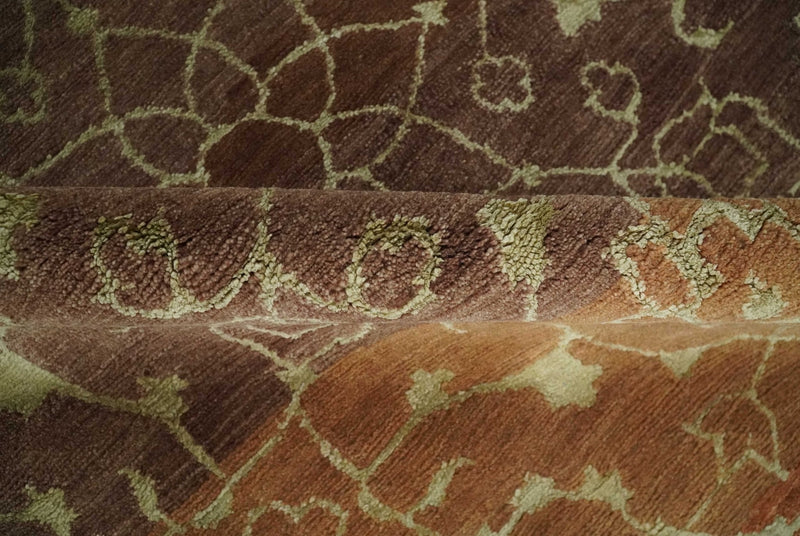Traditional Olive, Brown, Rust and Beige 5x8 Handloom Wool and Art Silk Area Rug