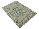 Traditional Oriental Design Beige Hand knotted 6x8.7 Wool Area Rug