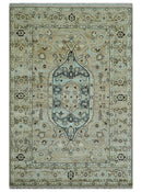 Traditional Oriental Design Beige Hand knotted 6x8.7 Wool Area Rug