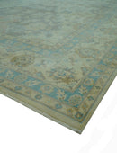 Traditional Oriental Design Blue And Beige Hand Knotted 8.5x11 Wool Area Rug