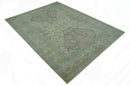 Traditional Oriental Design Blue And Beige Hand Knotted 8.5x11 Wool Area Rug