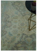 Traditional Oriental Design Blue And Beige Hand Knotted 8.5x11 Wool Area Rug