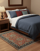 Traditional Oriental Design Fine Rust And Blue Hand Knotted 4x6 Wool Area Rug