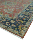 Traditional Oriental Design Fine Rust And Blue Hand Knotted 4x6 Wool Area Rug
