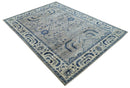 Traditional Oriental Gray And Blue Hand knotted Art Silk Area Rug