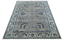 Traditional Oriental Gray And Blue Hand knotted Art Silk Area Rug