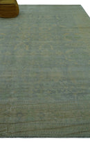 Traditional Oushak Beige And Blue 10x14 Hand Knotted Wool Area Rug