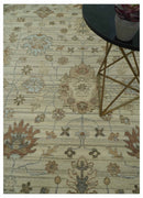 Traditional Oushak  Beige, Brown And Blue 8X10 Hand Knotted wool rug