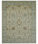 Traditional Oushak  Beige, Brown And Blue Hand Knotted Custom Made Wool rug