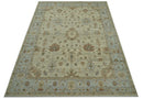 Traditional Oushak  Beige, Brown And Blue Hand Knotted Custom Made Wool rug