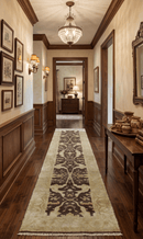 Hand Knotted Wool Area Rug with Brown and Beige Oushak Traditional Turkish Design