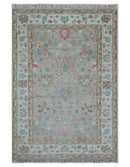 Traditional Oushak Design Beige And Blue 4x6 Hand knotted Wool Area Rug