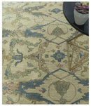 Traditional Oushak Design Beige And Blue Hand Tufted 8x10 Wool Area Rug by The Rug Decor