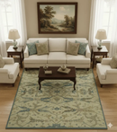 Traditional Oushak Design Beige And Blue Hand Tufted 8x10 Wool Area Rug by The Rug Decor