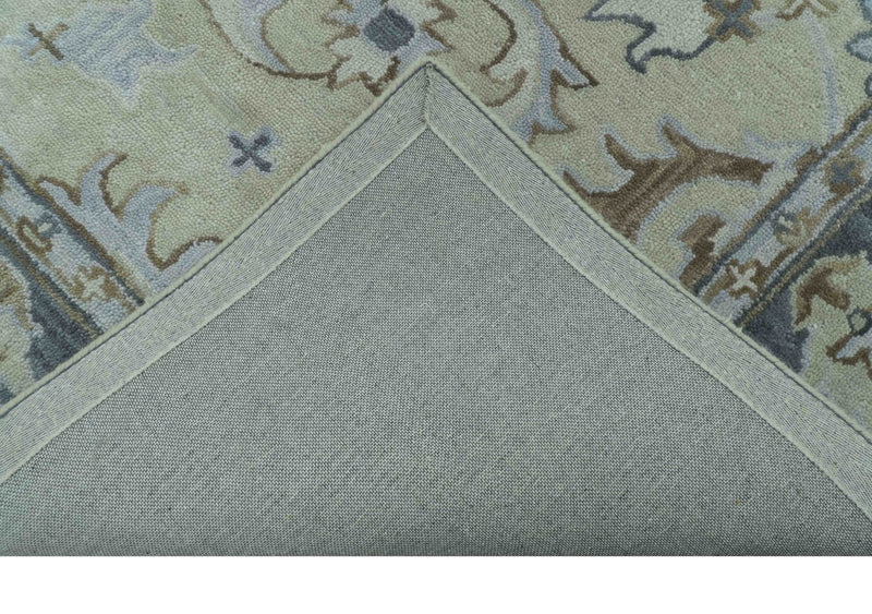 Traditional Oushak Design Beige, Blue And Silver 8x10 Hand Tufted Wool Area Rug