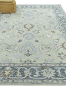 Traditional Oushak Design Beige, Blue And Silver 8x10 Hand Tufted Wool Area Rug
