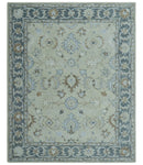 Traditional Oushak Design Beige, Blue And Silver 8x10 Hand Tufted Wool Area Rug