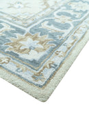 Traditional Oushak Design Beige, Blue And Silver 8x10 Hand Tufted Wool Area Rug