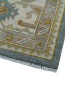 Traditional Oushak Design Blue And Beige 10x14 Hand Knotted Wool Rug