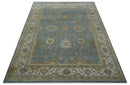 Traditional Oushak Design Blue And Beige 10x14 Hand Knotted Wool Rug