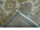 Traditional Oushak Design Blue And Beige 10x14 Hand Knotted Wool Rug