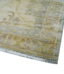 Traditional Oushak Design Blue And Beige 12x15 Hand Knotted Wool Rug