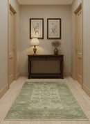 Traditional Oushak Design Blue And Beige Hand Knotted 3x5 Wool Area Rug