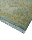 Traditional Oushak Design Blue And Beige Hand Knotted 8x10 Wool Area Rug