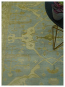 Traditional Oushak Design Blue And Beige hand Knotted 8x8 Wool Area Rug