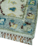 Traditional Oushak Design Blue And Ivory 2x3 Hand knotted Wool Area Rug by The Rug Decor