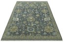 Traditional Oushak Design Charcoal And Camel Hand Knotted Custom Made Wool rug