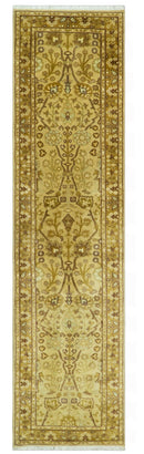Traditional Oushak Design Gold And Brown 3x12 Hand Knotted Wool Area Rug
