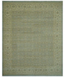 Traditional Oushak Design Green And Blue 11.5x14.6 Hand Knotted Wool Area Rug