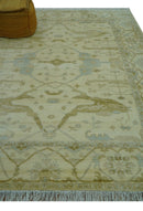 Traditional Oushak Design Ivory And Brown Hand Knotted 8x10 Wool Area Rug