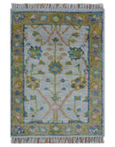 Traditional Oushak Green And Blue 2x3 Hand knotted Wool Rug by The Rug Decor