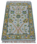 Traditional Oushak Green And Blue 2x3 Hand knotted Wool Rug by The Rug Decor