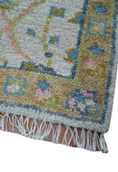 Traditional Oushak Green And Blue 2x3 Hand knotted Wool Rug by The Rug Decor