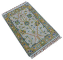 Traditional Oushak Green And Blue 2x3 Hand knotted Wool Rug by The Rug Decor