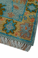 Traditional Oushak Teal And Rust Hand Knotted 2.6x8 Wool Area Rug
