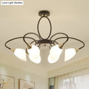 GobekUsa Traditional Oval White Glass Semi Flush Mount Ceiling Light with 6/8 Lights - Black Finish for Living Room
