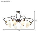 GobekUsa Traditional Oval White Glass Semi Flush Mount Ceiling Light with 6/8 Lights - Black Finish for Living Room